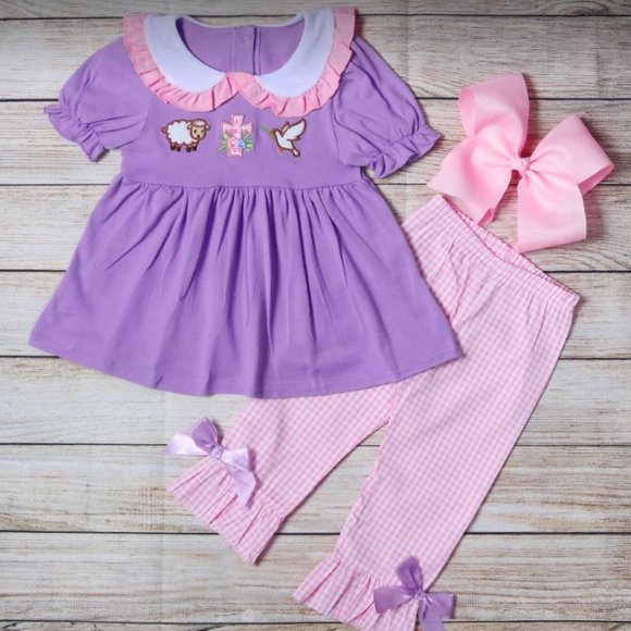 EMBROIDERY APPLIQUE LILAC TOP WITH COLLAR AND PINK - Picture 1 of 1